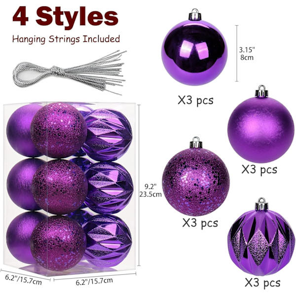 12 st 3,15\" julgranskulor krossäkra lila julgran