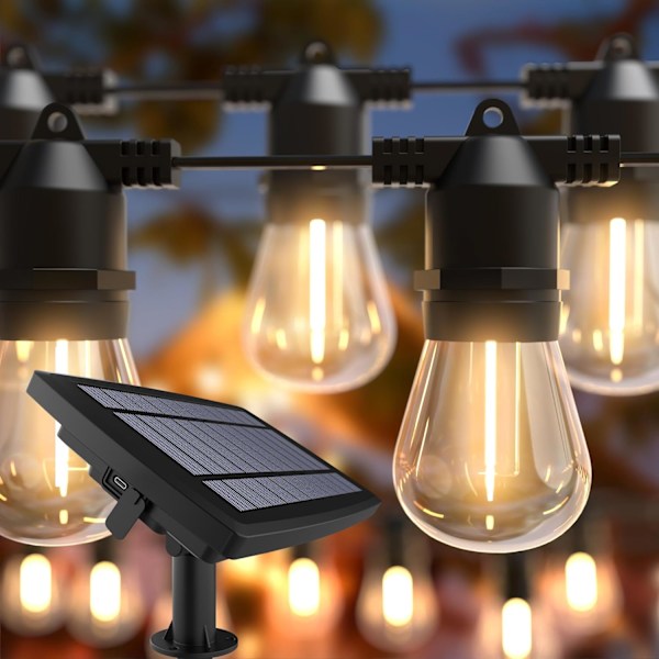 50FT Solcelledrevne Udendørs Lyskæder, LED Solcelledrevne Lyskæder til Udendørs, Kommerciel Kvalitet Udendørs Vandtætte Terrasselys med USB-port, 18