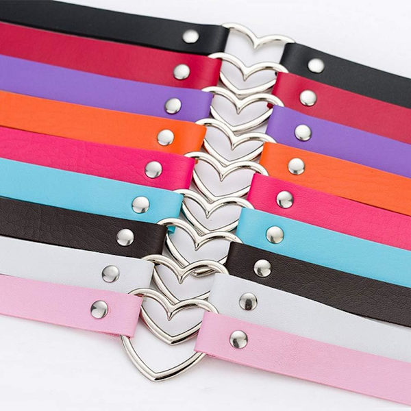 Kjærlighetshjerte Justerbar Lær Choker Punk PU Halskjede Goth Choker Myk Krage