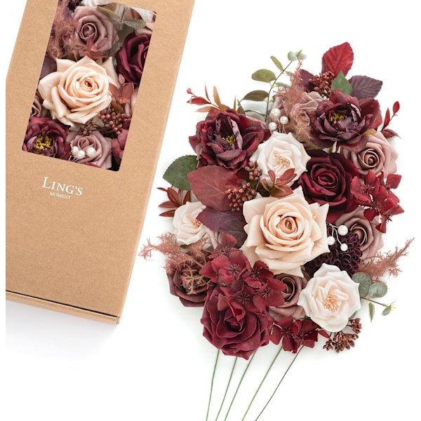 Burgundy Dusty Rose Artificial Flowers and Greenery Combo Box Set, Maroon Fake