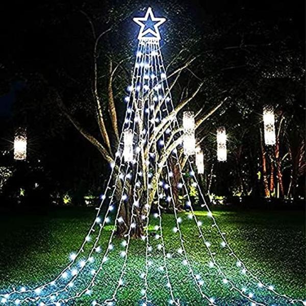 Juledekorasjon utendørs stjernesnorlys, 16,4 fot juletretopperlys 320 LED 8 minnemoduser med 14\" opplyst stjerne for Halloween