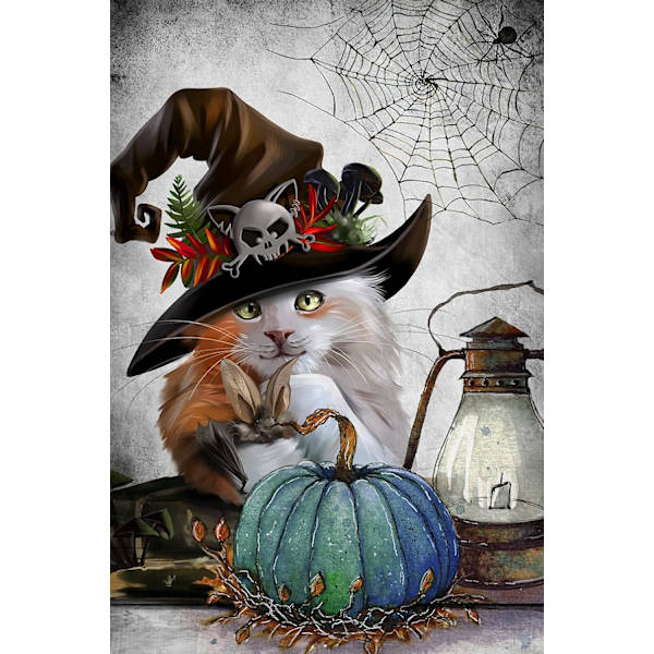 Söta katt kattunge med trollkarl hatt pumpa lykta dekor hus Halloween utomhus gård dekoration 28\" x 40\"  Hus (28\\  Hus flagga(28\\