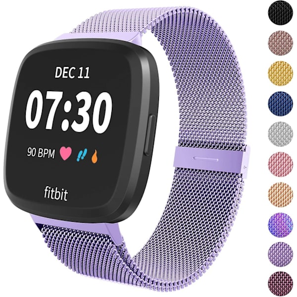 Metallisk justerbart ersättningsarmband magnetiska band kompatibla med Fitbit Versa/versa 2/versa Lite/se, flerfärgad Lavender Large