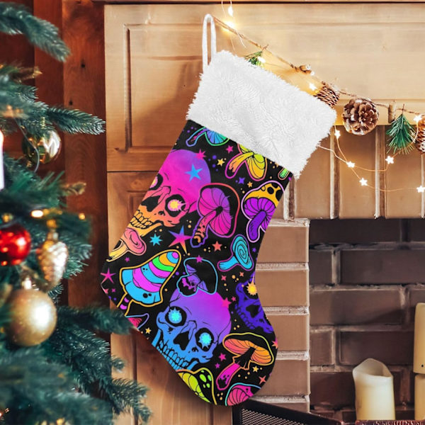 Julklapp, Personliga Julklappsstrumpor 2-pack Psykedelisk Skalle Svamp Lila 45,7 cm Julstrumpor Hängande Ornament Eldstad för
