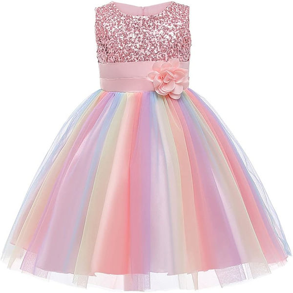 Pigernes Festkjole Prinsesse Sequin Regnbue Tulle Blomsterpiger