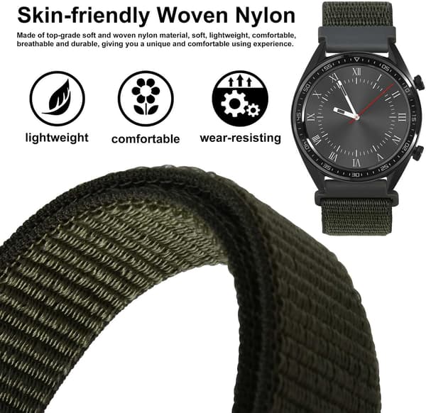 20 mm justerbar nylon urrem, Quick Release Sport Loop rem (Army