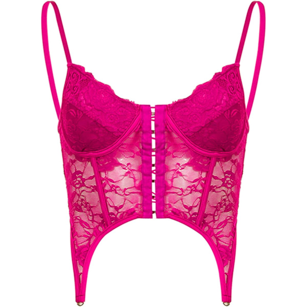 Kvinnor Sexig Spets Patchwork Korsett Crop Top Djup V Push Up Bh Genomskinlig Mesh