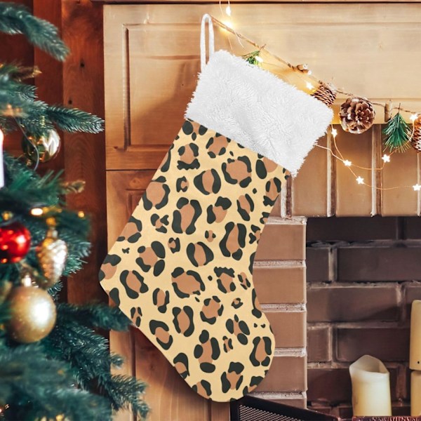 Julklapp, personliga julklappsstrumpor set om 2 gula leopard 45,7 cm julstrumpor hängande ornament spis för träddekoration