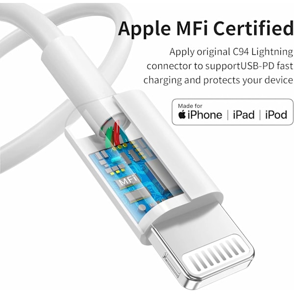 [Apple Mfi-certificeret] Iphone Hurtigoplader 3-pak (6Ft), USB