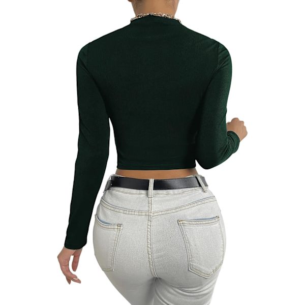 Kvinnors Mock Neck Långärmad Ribbstickad Slim Fitted Crop
