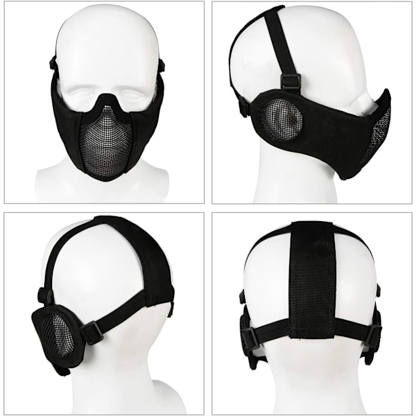 Mesh Mask, Halv ansiktsmask med öronproppar för CS/Jakt/Paintball/Skytte Black