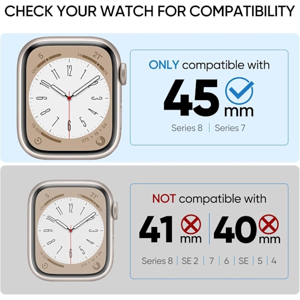 2-pak Etui Designet til Apple Watch Series 8 / Series 7 (45 mm) Slankt Etui m/Indbygget Skærmbeskytter af Hærdet Glas - Sort