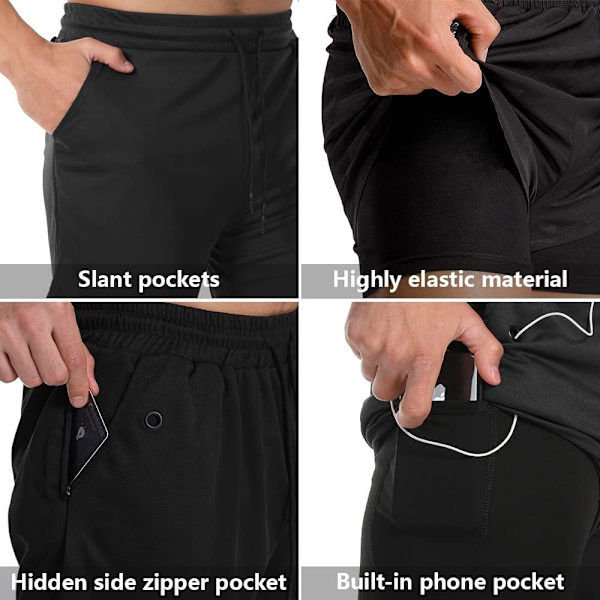 Herr löparshorts 2 i 1, andningsbara gym shorts för män