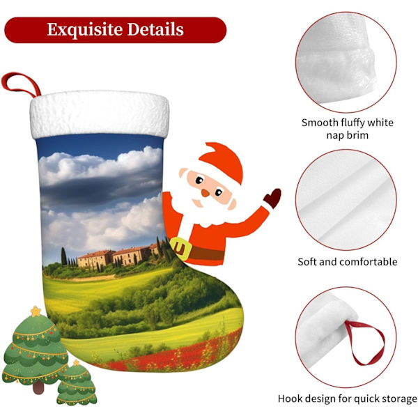 Toscana Vår Julstrumpor Sammet Julstrumpor med Vit Super Mjuk Plysch Manschett Klassisk Jultomte Strumpa Hängande Ornament Dekorationer för
