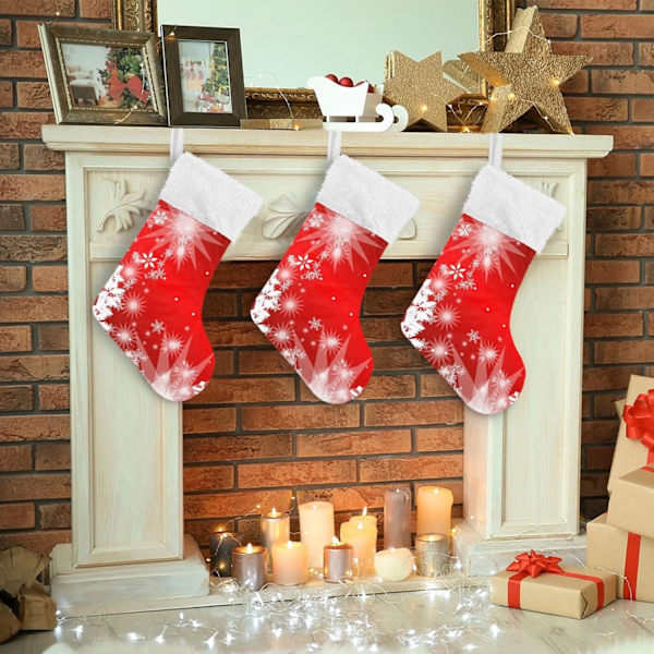 Julklapp, Personliga Julklappsstrumpor 2-pack Jul Vit Snöflingor Röd 45,7 cm Julstrumpor Hängande Ornament Eldstad