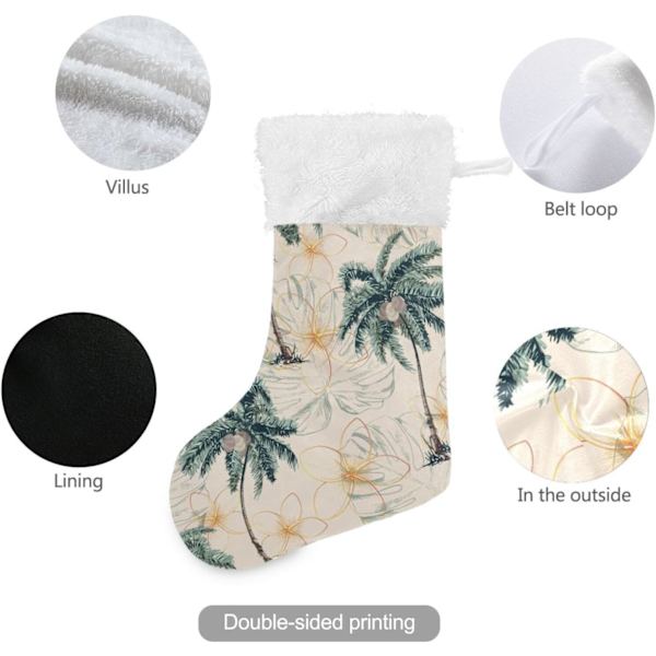 Julklapp, Personliga Julklappsstrumpor 2-pack Kokosnötträd Blommor 45,7 cm Julstrumpor Hängande Ornament Eldstad för Träddekoration