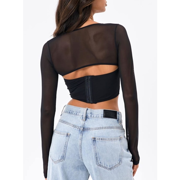 Kvinde Sweetheart Neck Sheer Mesh Langærmet Bustier