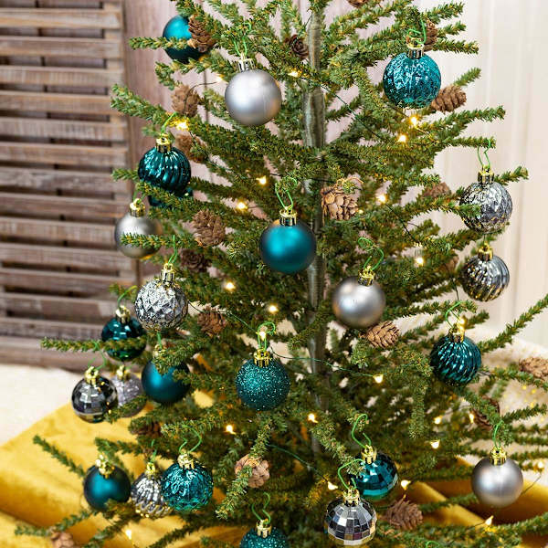 Mörk Teal Julgranskulor 34st 1,57-Tums Små Julgransdekorationer