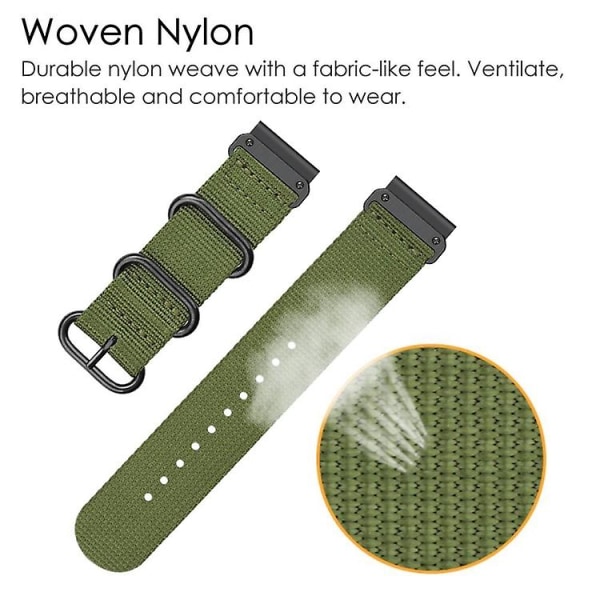 Til Garmin Fenix 7x Tre-rings Stålspænde Nylon Urrem KQK Army Green