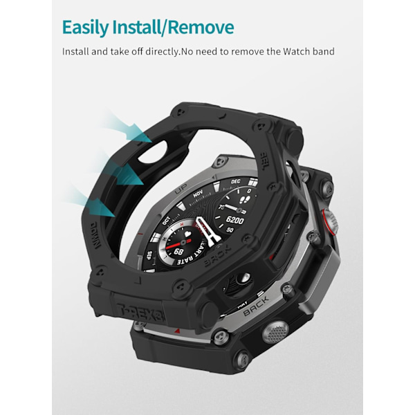 Etui til Amazfit T-Rex 3, TPU Beskyttelsescover, Let at installere, Faldbestandigt, Ridsefast, Beskyttelsesetui til Amazfit T-Rex 3 Smartwatch (Sort) Sort