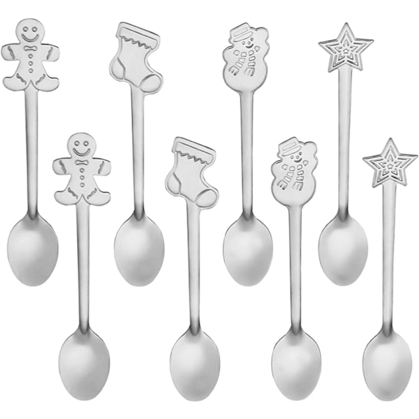 Julekaffeskjeer - 8 dessertskjeer i rustfritt stål