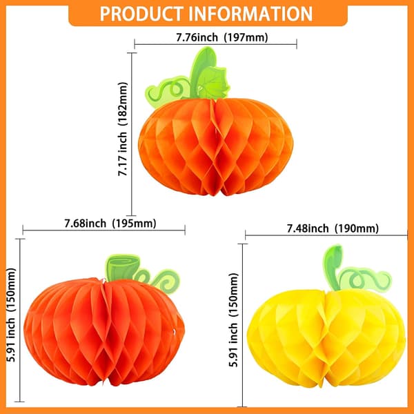 JamY Home 6 stk. græskar bordpynt papir græskar honeycomb græskar bordpynt 3D silkepapir græskar hængende dekoration til Thanksgiving efterår