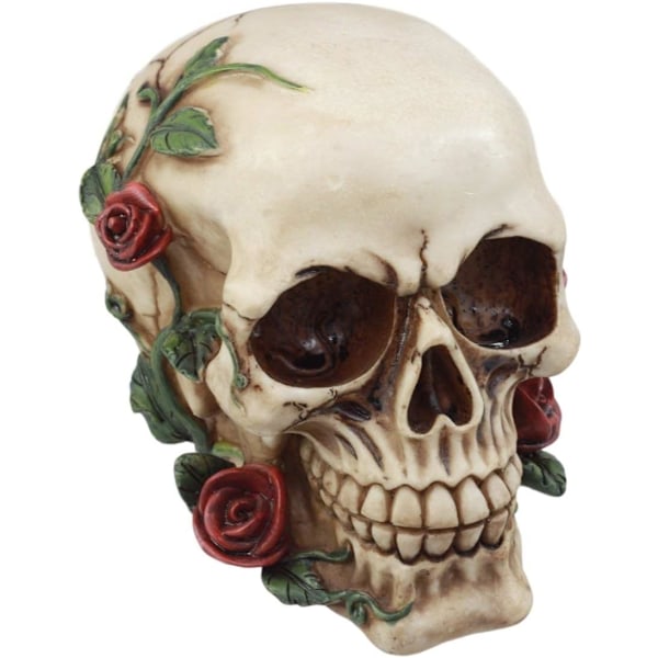 Ebros Gave Día de Muertos Rød Rose Vine Kranie Figur Figur DOD Floral Sukkerskalle Dekoration 6\" L Kirkegård Macabre Ossuary Kranier Skelet Statue