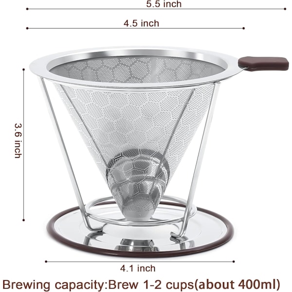 Hæld over kaffedripper - rustfrit stålfilter, papirfri kaffe