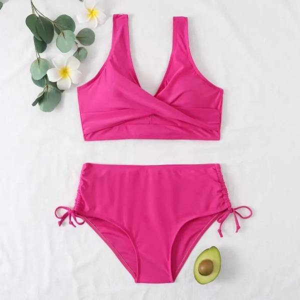 ASKSA Dam Bikini Set Crossover Rygg Baddräkter Badkläder Dragsko Sida Strandkläder Baddräkt, Rosa, S Pink S