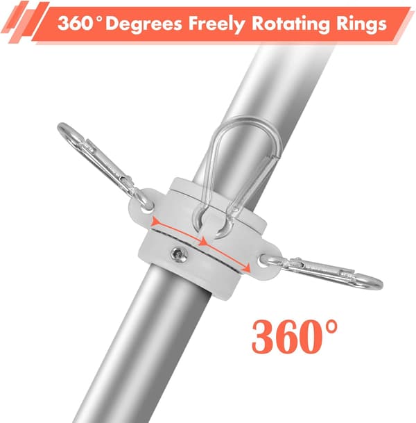 2-pack flaggstångsringar, 360° roterande anti-trassel flaggfästring, snurrande flaggstångssats med karbinhake för 0,75-1,02 tums diameter