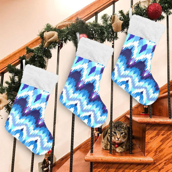 Julklapp, Personliga Julklappsstrumpor 2-pack Blå Vågrörelse Tie Dye 45,7 cm Julstrumpor Hängande Ornament Kamin för Träddekoration