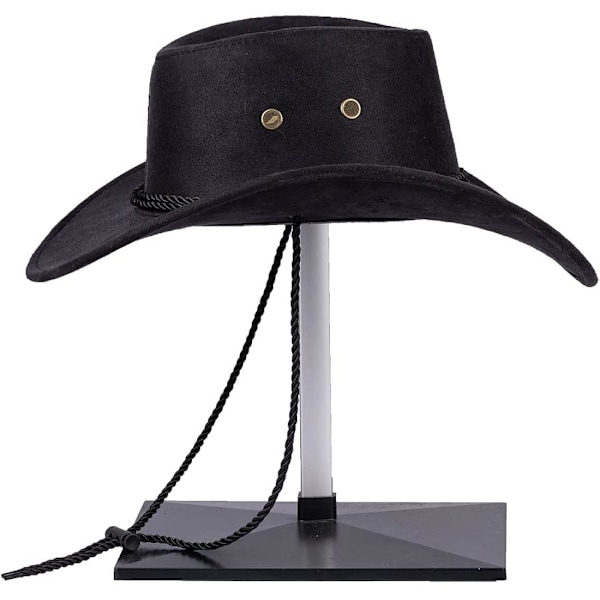 Western Faux Felt Cowboy Hats Wide Brim Outdoor Sunshade Hat with String for