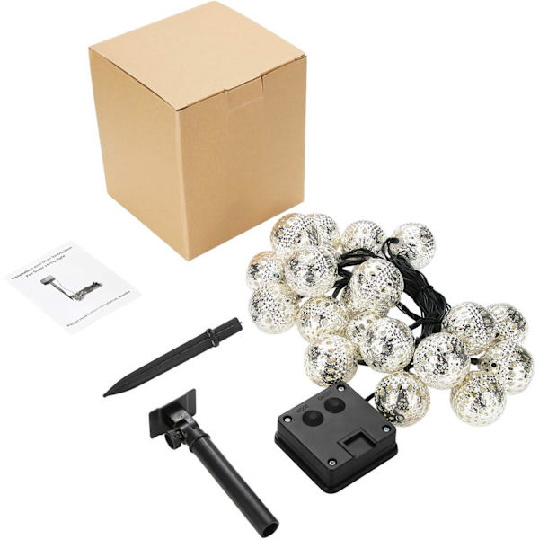 Silver Marockansk Orb Ljus, Vattentät 20LED 8 Lägen Metall Goble Lykta Sol Dazzling Marockansk Fairy String Ljus för Utomhus Trädgård Gård Fest