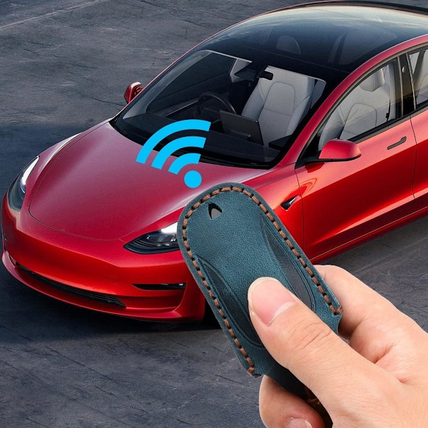 Lädernyckelringfodral för Tesla Model X - Blått nyckelringsskydd