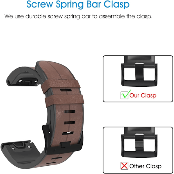 Kompatibel Fenix ​​5-band 22 mm bredd Sticked läder watch