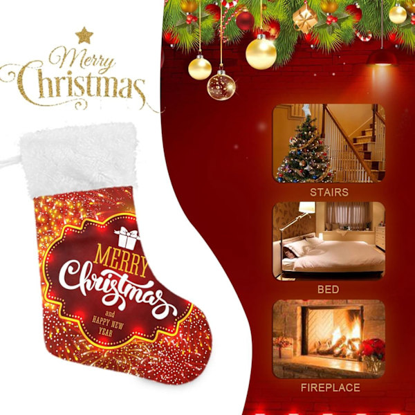 Julklapp, Personliga Julklappsstrumpor 2-pack Glad Jul med Fyverkeri 45,7 cm Julstrumpor Hängande Ornament Eldstad för B