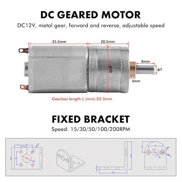 DC-motor 12V högt vridmoment elektrisk växellåda reduktionsmotor