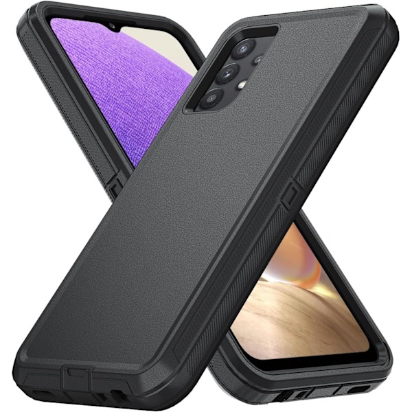 Skal för Galaxy A32 5G, Skal för Galaxy A32 5G Full-Body Stöttåligt, Mjuk TPU Stötfångare Hård PC Stöttåligt Skydd Mobilskal för Galaxy A32 Svart Svart