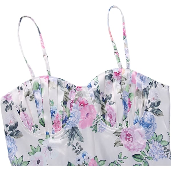 Boho Floral Lang Kjole for Kvinner Y2k Spaghetti Stropp Bodycon Lang Kjole Blomst