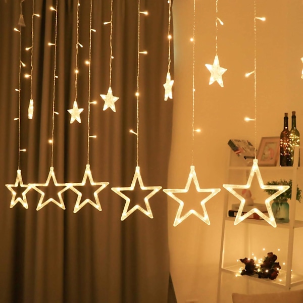 12 stjerner 138 LED stjernelys, gardinlyssnor for soverom med 8 belysning