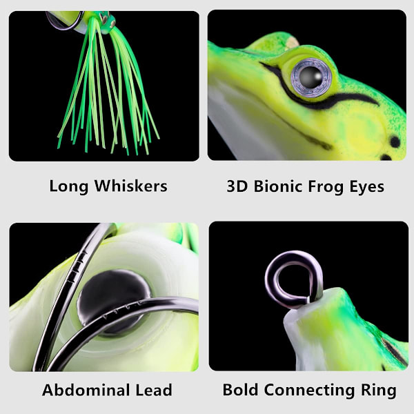 3 stk Topwater Frog Lures Set - Myke Hollow Body Lures for Bass og Gjedde