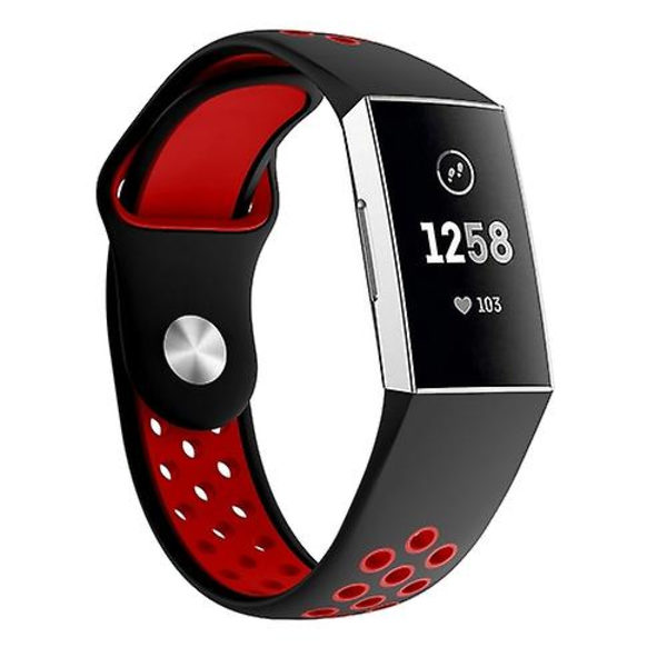 Tvåfärgat runt hål silikon klockarmband för Fitbit Charge 3, klockarmbandsstorlek: 145-210 mm PTD Red
