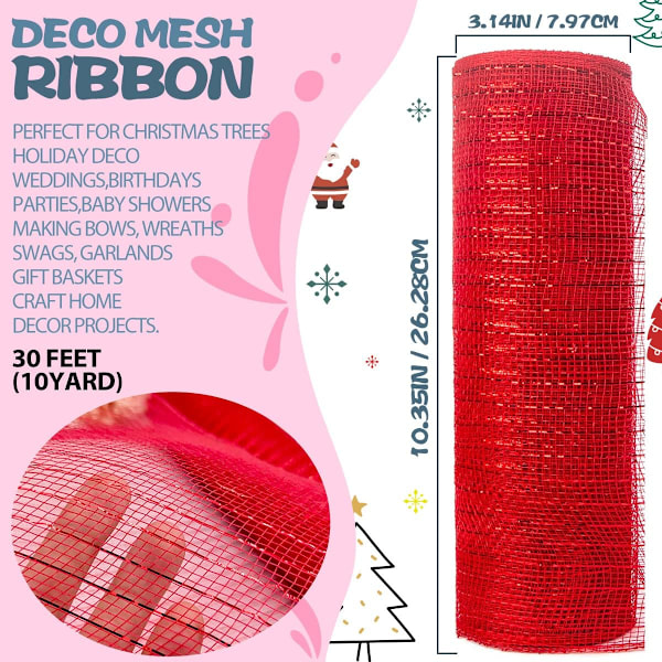 Deco Mesh Bånd, 10 tommer x 30 fod Hver rulle Metallic Foil Mesh Bånd til