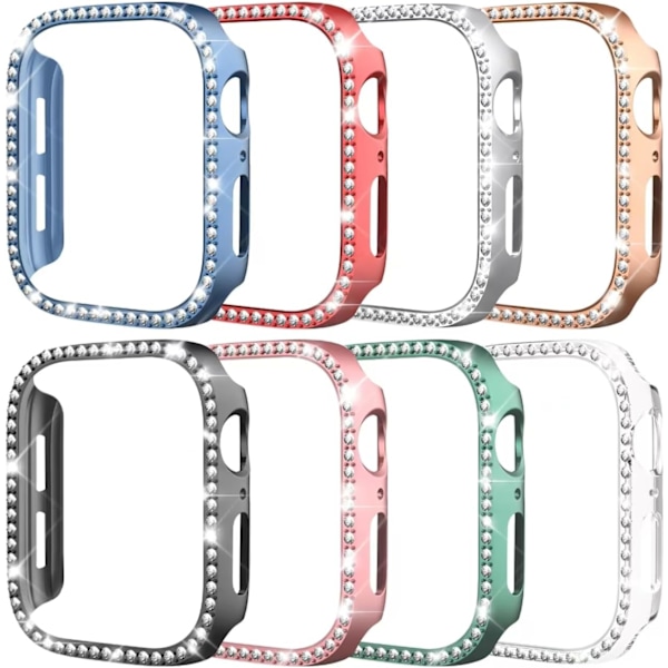8-pack Skal för Apple Watch Series 9/8/7 45mm, Glitter Diamant Glansig Stötfångare, Bling Rhinestone Hård PC Skyddande Skal för Kvinnor Tjej Kompatibel med