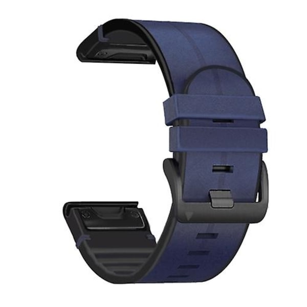 För Garmin Fenix 7x Silikon + Läder Snabbfrigörande Klockarmband KVL Midnight Blue