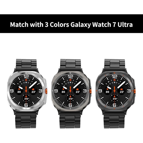 Rem til Galaxy Watch 7 Ultra 47mm (2024), rustfrit stål metal erstatningsrem til mænd og kvinder, ingen mellemrum, solidt armbånd, sort