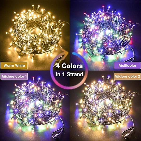 300LED Julgransljus Utomhus Inomhus Slingor 108FT Utbyggbar, 11 Lägen 4 Färger Ändrar Vattentät Twinkle Fairy Lights Fest Varm