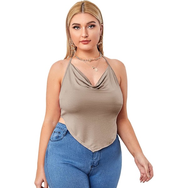 Kvinners Plus Cowl Neck Draped Halter Top Asymmetrisk Tie Ryggløs Cami Bandana