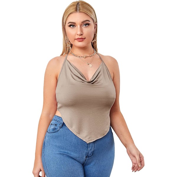 Kvinnors Plus Cowl Neck Draped Halter Top Asymmetrisk Tie Rygglös Cami Bandana