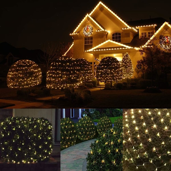 Julelys utendørs, 100LED 5ftx5ft julelysnett med koblingsmulighet, vanntett, UL-sertifisert og slitesterk grønn ledningsdesign for varmt